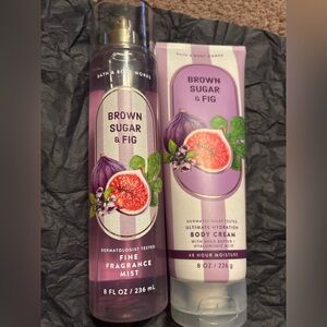 Bath & Body Works Brown Sugar & Fig Set Mist & Body Cream Full Size 8 oz Duo
